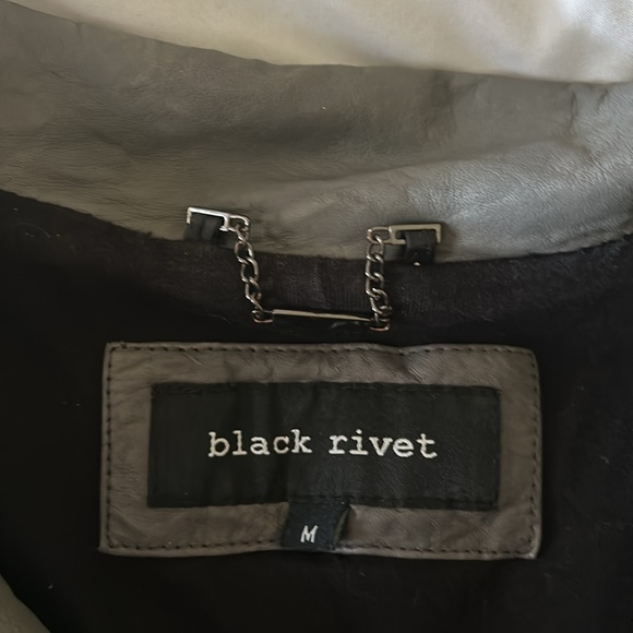 Black Rivet Gray Leather Jacket - Picture 2 of 5